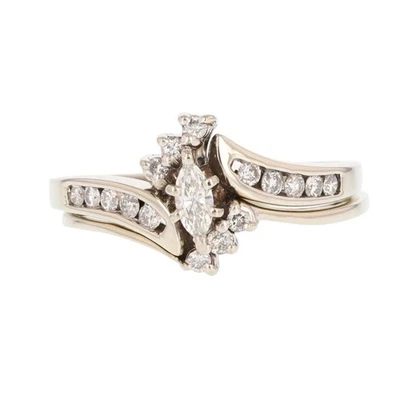 .42ctw Marquise Cut Diamond w/ Accents Wedding Set Rings 14k White Gold Size 8.5 - Image 1 of 4