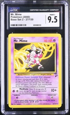 CGC 9.5 MINT+ Mr. Mime 2000 Base Set 2 27/130 Pokemon Card - Image 1 of 2