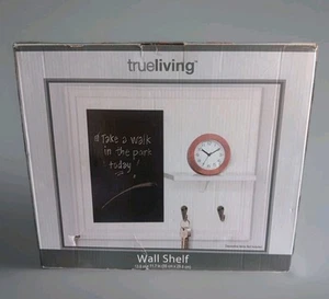 Trueliving Wall Shelf w/ Chalkboard & Key holder White 13.8" x 11.7" NEW in box - Picture 1 of 6