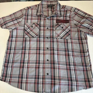 Harley Davidson Shirt Mens 3XL Short Sleeve Plaid Button Up Patch Motorcycle - Picture 1 of 10
