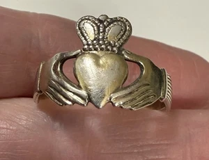 1982 Made in Ireland Light Gold Wash Sterlingsilber Herren Claddagh Ring Gr. 11,5 - Bild 1 von 11