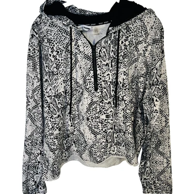 DKNY Sport -Women's XL Hooded Sweatshirt Python Snake Print Bkack White 1/2 Zip - Image 1 of 4