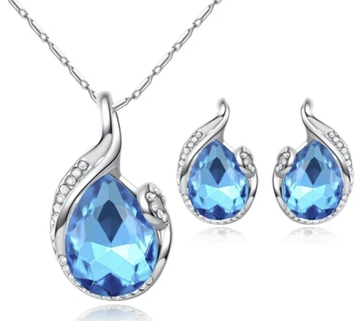 Collana Orecchini Parure Cristal Donna Argento Swarovski Vari Colori Idea Regalo - Immagine 1 di 4