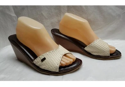 Reef Women's Sandals Brown Wood Cream Faux Leather Wedge Comfort Size 7 - Изображение 1 из 4