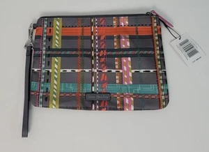 Vera Bradley Wristlet Pouch Gray Stripes Checks Midtown Hawthorn Rose New - Picture 1 of 6