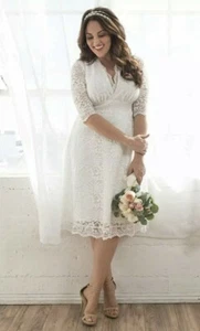 Kiyonna Dress 1X Wedding Bella Lace Style Bride White Empire Waist Feminine - Picture 1 of 12