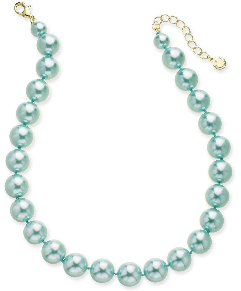 Charter Club Imitation 14mm Pearl Collar Necklace Color Aqua N009