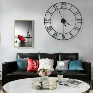 Large 16 Inch 40cm Diameter Metal Roman Numerals Wall Clock Room Home Decor NEW - Picture 1 of 4