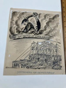 Early Grover Page original signed proof political cartoon-WW 2 Hitler Stabbed - Picture 1 of 7