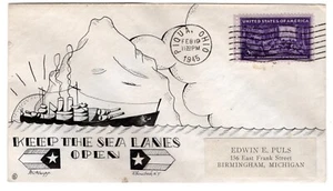 Dorothy Knapp Hand-Drawn Cachet #6 Keep The Sea Lanes Open 1945  WWII Patriotic - Picture 1 of 2