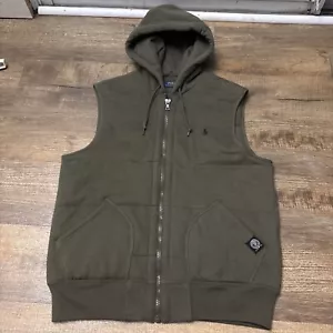 Polo Ralph Lauren Vest Mens Large Green Sweatshirt Waffle Thermal Lined Hooded - Picture 1 of 8