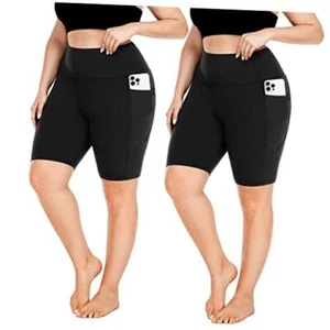 Plus Size Biker Shorts for Women-High Waist X XX-Large Plus Short 1-2black - Picture 1 of 7