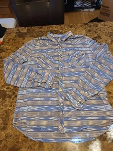 SALT VALLEY WESTERN Mens Sz L Blue/Yellow/White Stripped Pearl Snap Button-Front - Picture 1 of 12