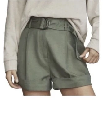 Pantalones cortos para mujer Elizabeth And James talla 4/27 verde con cinturón tiro alto plisados Foto 1 de 4