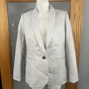 J. nuova con etichetta Giacca Crew Re-Imagined Parke Blazer Lino Beige Lino Singolo Bottone - Foto 1 di 10