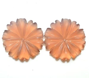 24x24 mm Natural Pink Onyx Hand Made Carving Pair 32.64 CTS Loose Gems - Picture 1 of 6