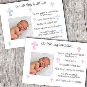 Personalised Photo Invitations • Christening ~ Baptism • Boy/Girl (crosses) - Picture 1 of 1