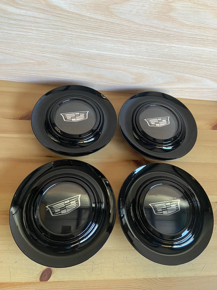 4 Black Floating Center Caps XL Rim For Cadillac Forgiato Emblem 7.2 In 182 mm - Image 1 of 3