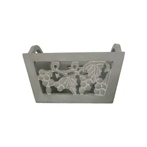 Small Painted Green Wood Open Box With Carved Sides Country Cottage Core - Picture 1 of 10