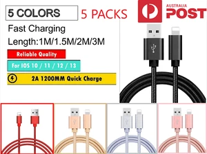 5X Braided Fast USB Cable Cord Charger For iPhone 11 12 13 14 Pro Plus iPad - Picture 1 of 14