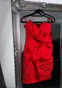Jane Norman Red Satin Detail Strapless Dress - Picture 1 of 5
