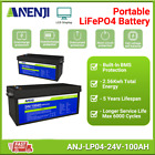25.6V 100Ah LiFePO4 Lithium Battery 2560Wh BMS Rechargeablesolar system boat RV
