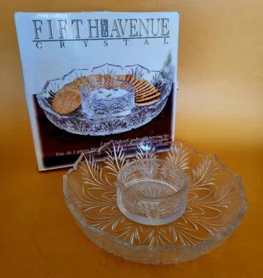 Crystal 2 Piece Scalloped Edged Serving Set by Fifth Avenue, 8.5"x2"H Never Used - Image 1 of 2