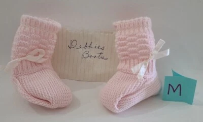 Infant /Baby Girl Pink Knitted Booties With Bow No Size No Brand Vintage⬇ M - Image 1 of 4