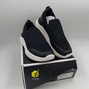 FitVille BriskWalk  Men 5.5W Women 7W Wide Slip On Walking Sneakers Shoes Black - Picture 1 of 15