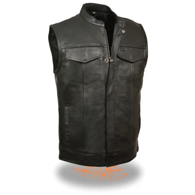 Milwaukee Leather SOA Mens Club Bike Vest w/ 2 Gun Pockets Snap & Zipper LKM3710 - Image 1 of 3