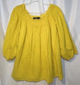 Lauren Ralph Lauren Smocked Blouson Sleeve Top lemon rind 2X Plus - Picture 1 of 9
