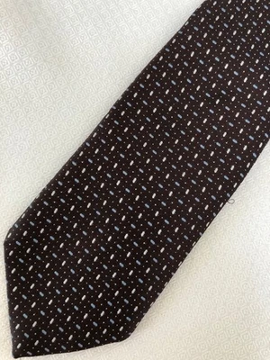 Винтажный Sears моды коллекции Perma-Press геометрический узкий коричневый синий белый галстук - Изображение 1 из 3