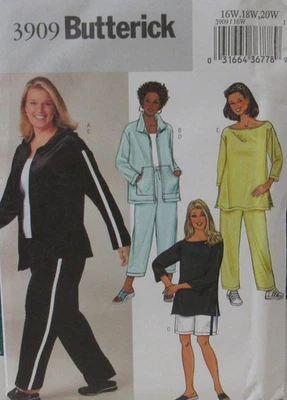 Butterick 3909 Womens Plus Size 16-20W Athleisure Pants Jacket Short Top Pattern - Image 1 of 2
