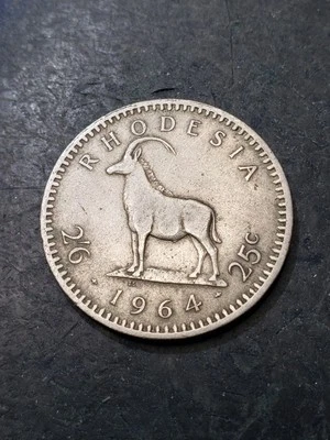 Moneda de 21/2 chelines/25 centavos Rodesia británica 1964 KM# 4 antílope Sable #28bb Foto 1 de 2