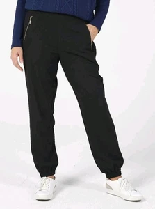 Ruth Langsford Ponte & Crepe Mix Pull On Trousers Joggers, Black, UK 14 TALL - Picture 1 of 8