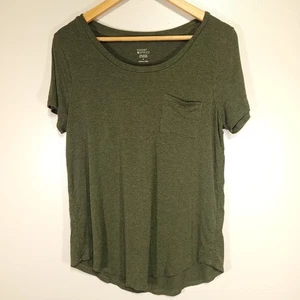 Camiseta para mujer Market & Spruce M verde manga corta mezcla rayón bolsillo único - Imagen 1 de 7