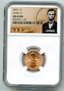 2023 EXTRA ' V ' ERROR VDB V LINCOLN SHIELD PENNY NGC MS65 RD CENT RARE VARIETY - Picture 1 of 3