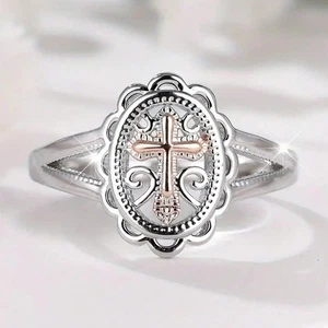Fashion Two Tone Silver Plated Cross Rings for Women Valentine's Day Size 6-10 - Picture 1 of 7