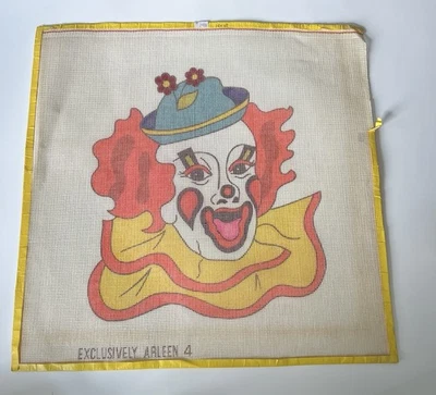 Vintage Hand-Painted Needlepoint Canvas Clown Face Design Arleen 4 - Image 1 of 4