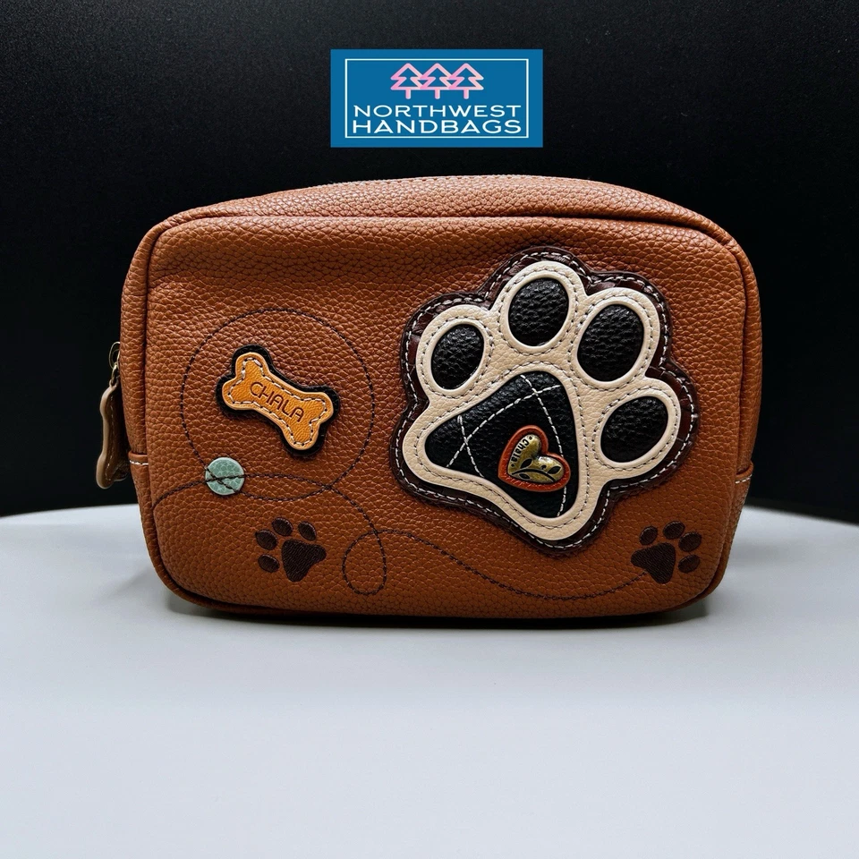 CHALA BROWN PAW PRINTS MINI PACK CROSSBODY CELL PHONE PURSE BAG RFID
