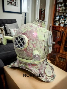 Copper Full Size Antique US Navy Divers Diving Helmet Mark V Deep Sea Scuba Base - Picture 1 of 11