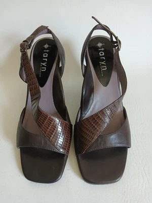 Women's Taryn Rose Brown Leather Open Toe Wedge Shoes Sz7M Side Buckle - Image 1 of 4