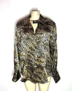 VINTAGE VALERIE STEVENS PURE SILK LEOPARD PRINT LONG SLEEVE BLOUSE SZ 16 - Picture 1 of 3