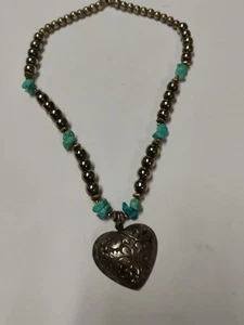 Vintage 18' Beaded And Turquoise Necklace With Pendant Designed by Paula  - Picture 1 of 6