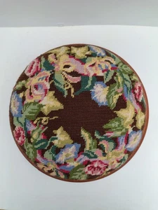 Vintage Tapestry Needlepoint Embroidered Footstool Floral Cottagecore Farmhouse - Picture 1 of 9