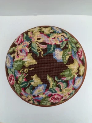 Vintage Tapestry Needlepoint Embroidered Footstool Floral Cottagecore Farmhouse - Image 1 of 4