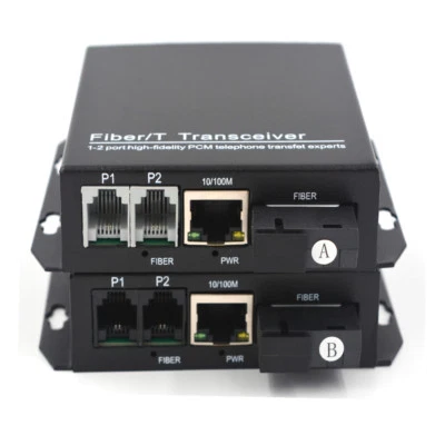2 POTS Telephone RJ11 100M Ethernet over Fiber Optic Converter SM up 20Km A pair - Image 1 of 4