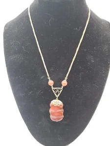 Antike Karneol Halskette - Messing mit Goldplatte - Bild 1 von 3