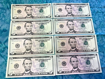 2006 - $5 DOLLAR FEDERAL RESERVE NOTES - CRISP - 8 SEQUENTIAL NOTES - Image 1 of 4