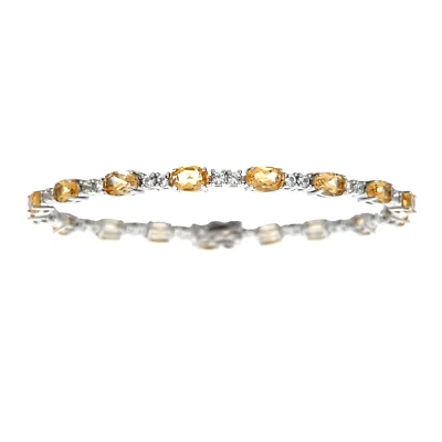 Brazalete Tenis Plata de Ley 6 x 4 Ovalado Citrino y Zafiro Blanco Creado Foto 1 de 2